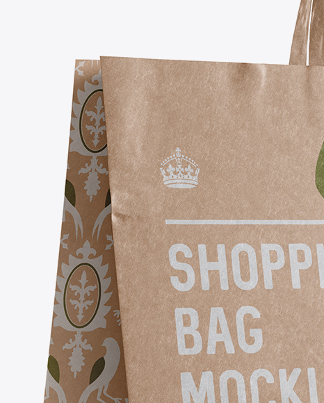 Kraft Paper Shopping Bag Mockup - Halfside View (Eye-Level Shot)