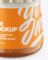 Clear Glass Jar with Yogurt and Apricot Jam Mockup Clear Glass Jar with Yogurt and Apricot Jam Mockup