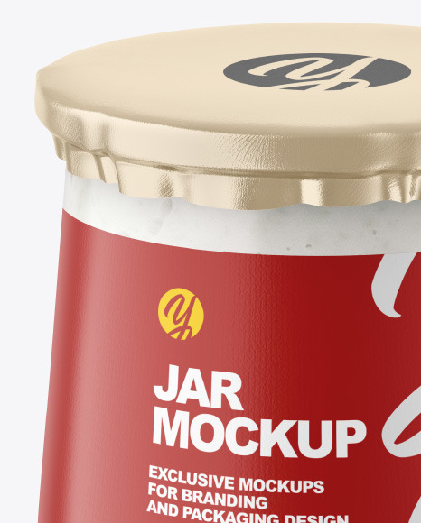 Clear Glass Jar with Yogurt and Strawberry Jam Mockup Clear Glass Jar with Yogurt and Strawberry Jam Mockup