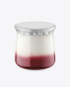 Clear Glass Jar with Yogurt and Raspberry Jam Mockup