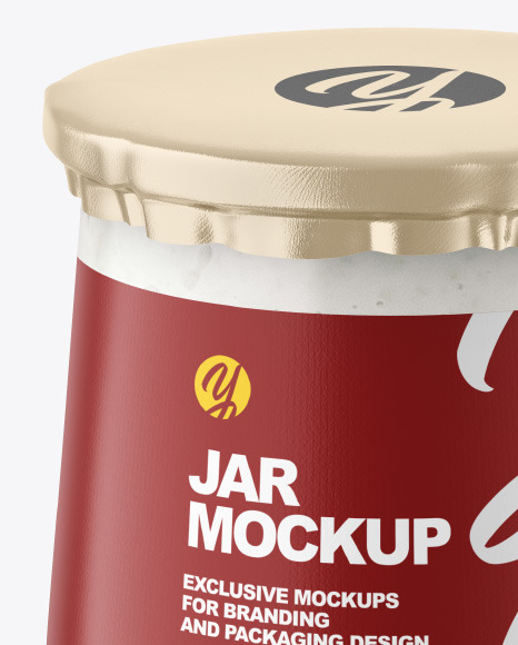 Clear Glass Jar with Yogurt and Raspberry Jam Mockup