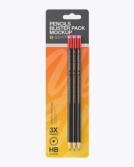 Blister Pack with 3 Pencils Mockup