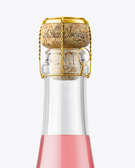 Clear Glass Bottle with Pink Champagne Mockup