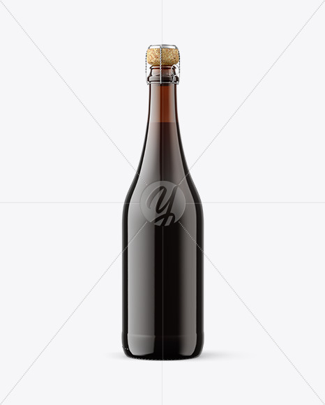 Amber Glass Bottle with Red Champagne Mockup