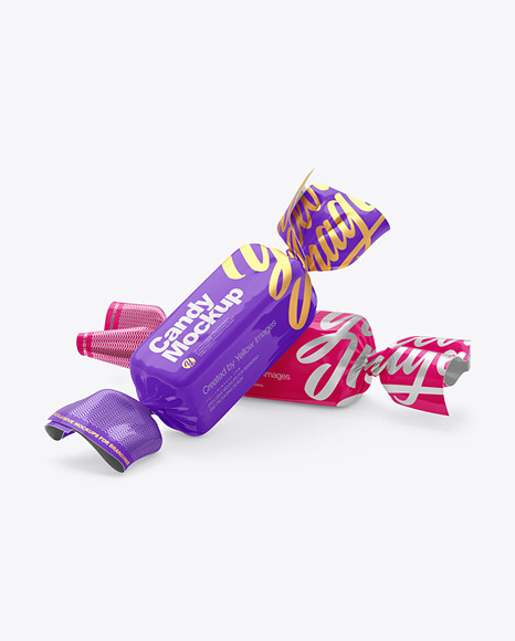 Candies in Glossy Wrapping Mockup