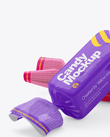 Candies in Glossy Wrapping Mockup