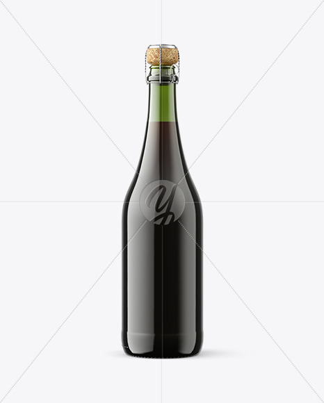 Green Glass Bottle with Red Champagne Mockup