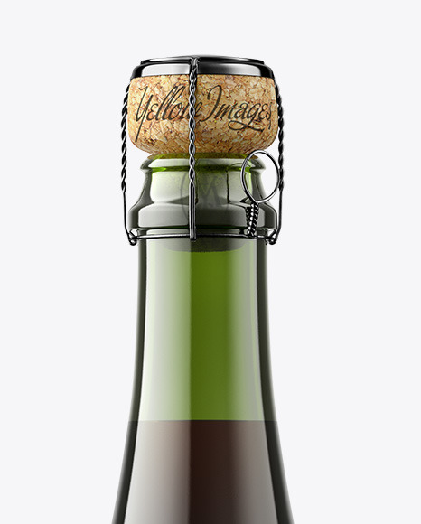 Green Glass Bottle with Red Champagne Mockup