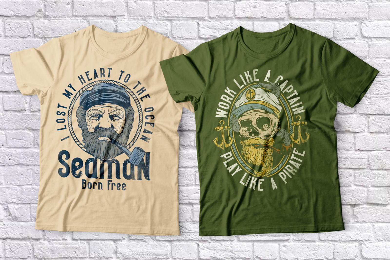 Seaman. Font and 10 editable t-shirt designs.