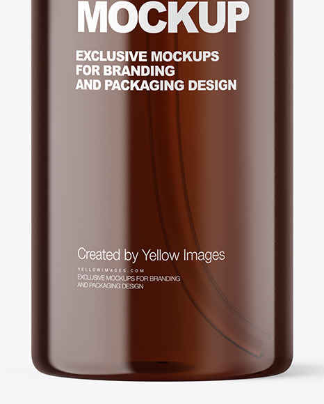 Amber Cosmetic Bottle with Pump Mockup