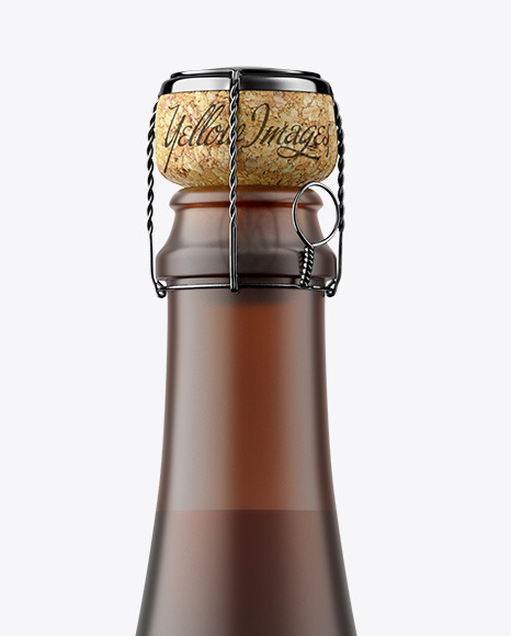 Frosted Amber Glass Bottle with Red Champagne Mockup