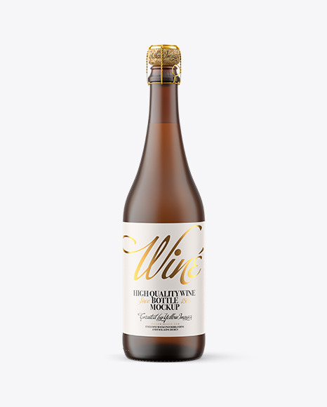 Frosted Amber Glass Bottle with White Champagne Mockup