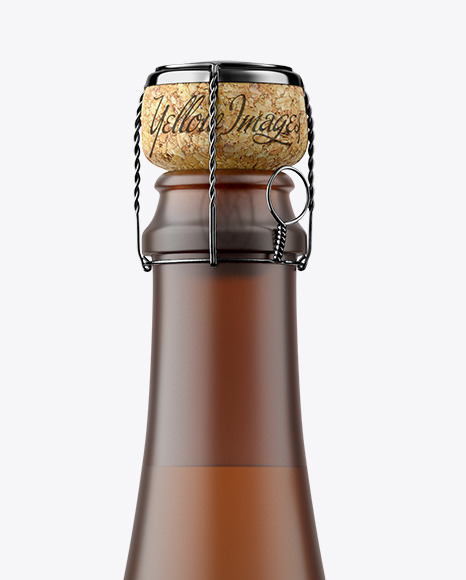 Frosted Amber Glass Bottle with White Champagne Mockup