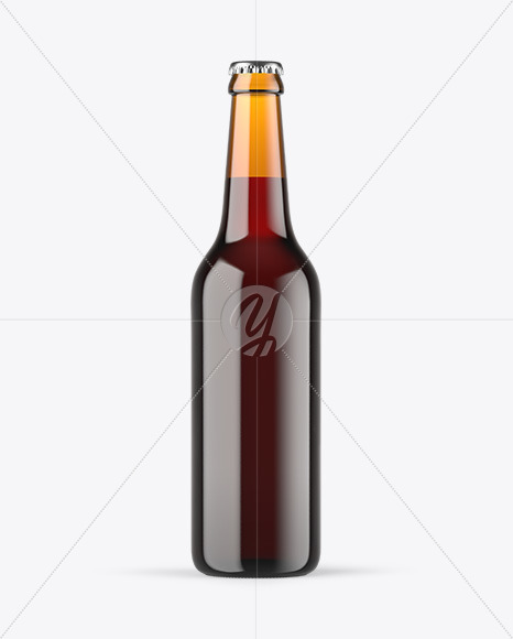 Amber Glass Bottle With Red Ale Mockup