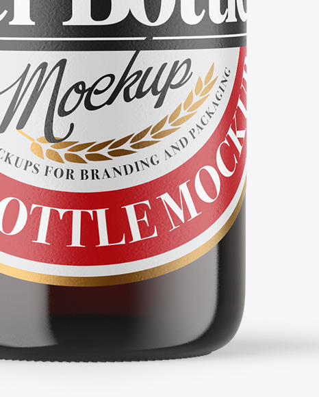 Amber Glass Bottle With Red Ale Mockup