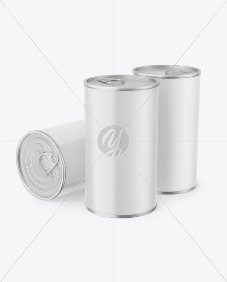 Three Glossy Tin Cans Mockup