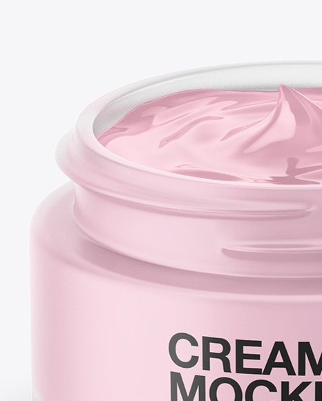 Opened Frosted Glass Cream Jar Mockup