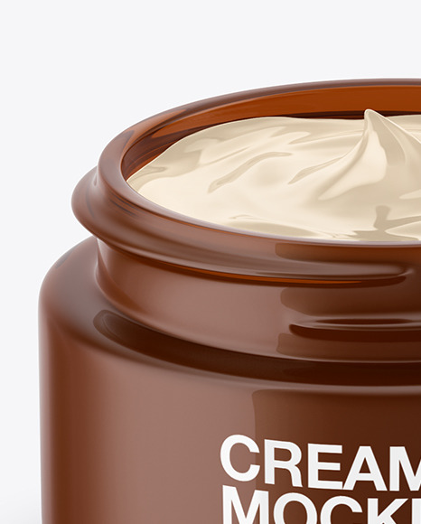 Opened Frosted Amber Glass Cream Jar Mockup