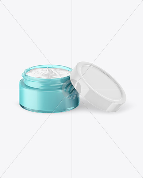 Opened Colored Glass Cream Jar Mockup