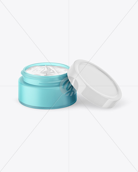 Opened Frosted Colored Glass Cream Jar Mockup