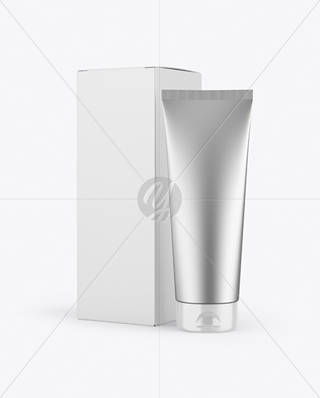 Metallic Cosmetic Tube with Box Mockup