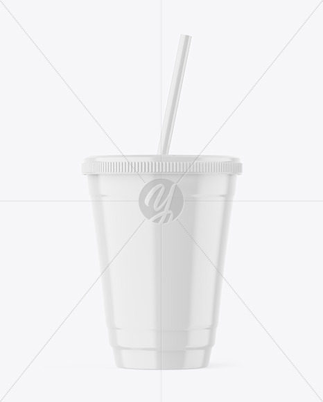 Glossy Plastic Cup with Straw Mockup