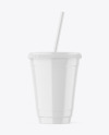 Glossy Plastic Cup with Straw Mockup