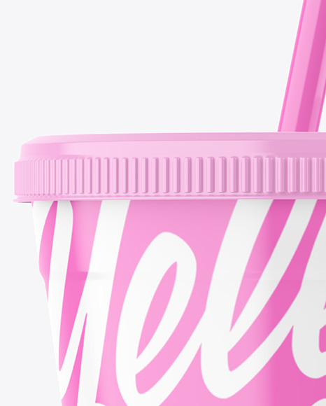 Glossy Plastic Cup with Straw Mockup