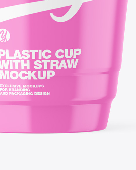 Glossy Plastic Cup with Straw Mockup