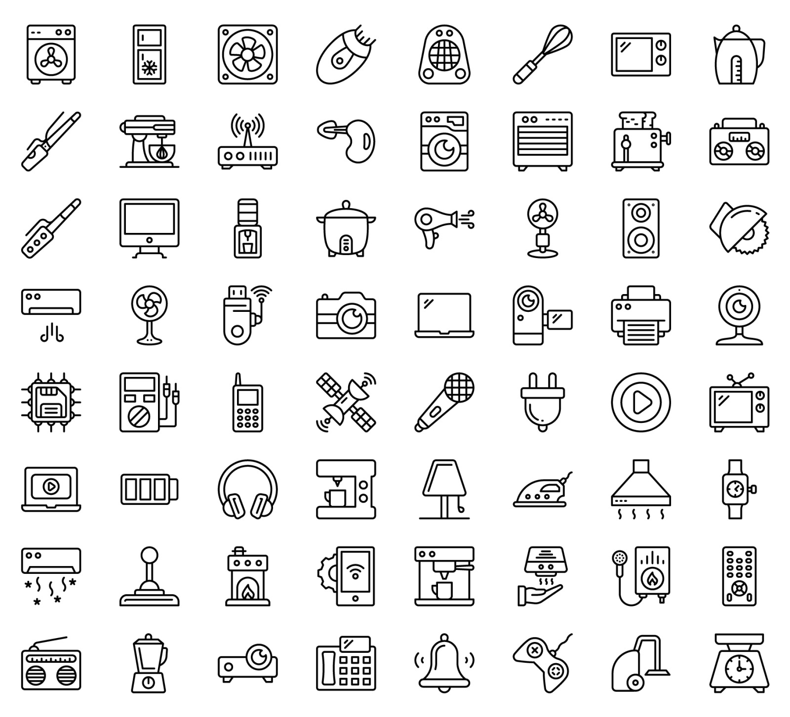 70 Appliance and Electronics Colored Line Icons