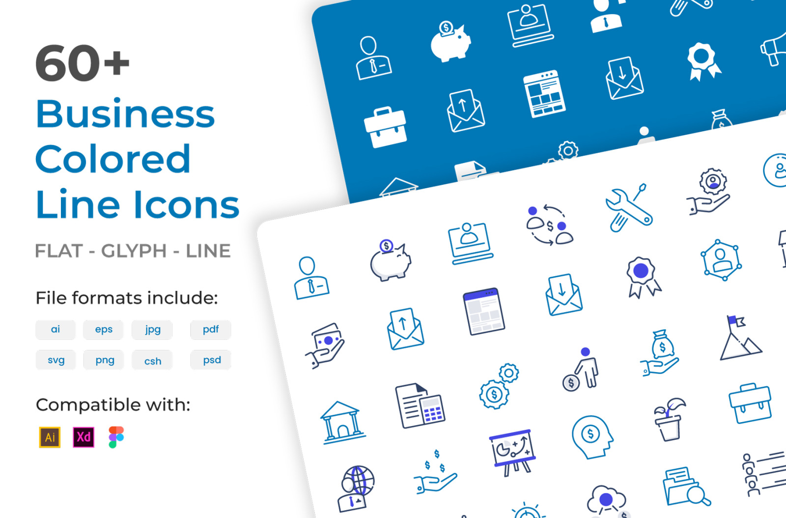 60+ Business Colored Line Icons 60+ Business Colored Line Icons