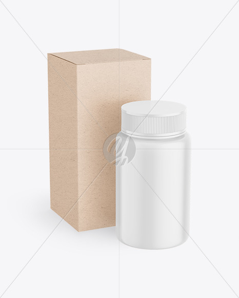 Pills Bottle with Kraft Paper Box Mockup