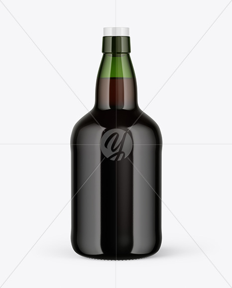 Green Glass Port Wine Bottle Mockup