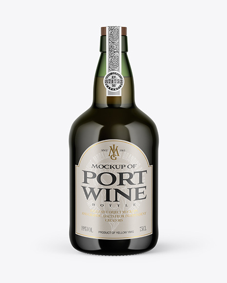 Green Glass Port Wine Bottle Mockup