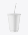 Matte Plastic Cup with Straw Mockup