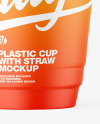 Matte Plastic Cup with Straw Mockup