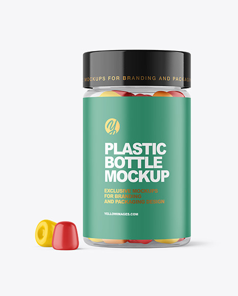Plastic Bottle with Gummies Mockup Plastic Bottle with Gummies Mockup