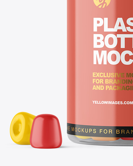 Plastic Bottle with Gummies Mockup Plastic Bottle with Gummies Mockup