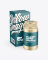 Metallic Pills Bottle with Box Mockup