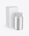 Metallic Pills Bottle with Box Mockup