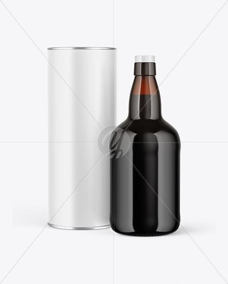 Amber Glass Port Wine Bottle With Tube Mockup