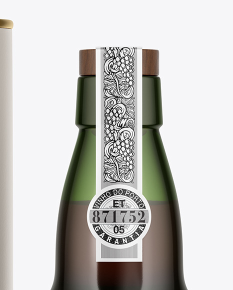 Green Glass Port Wine Bottle With Tube Mockup