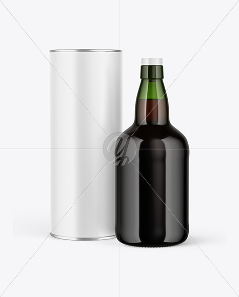 Green Glass Port Wine Bottle With Tube Mockup