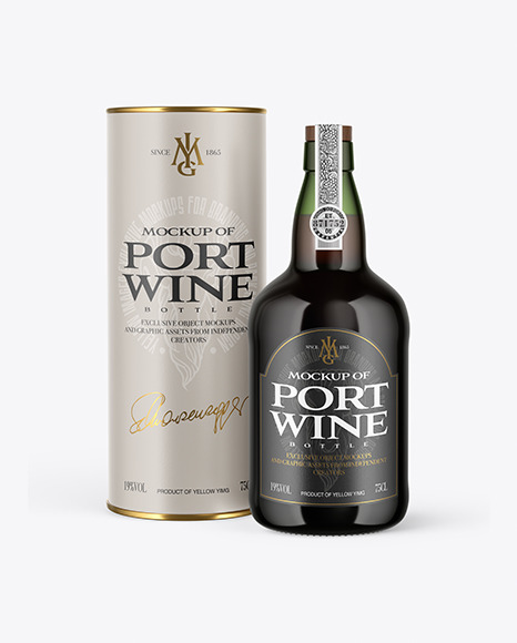 Green Glass Port Wine Bottle With Tube Mockup