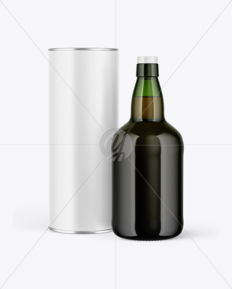 Green Glass Port Wine Bottle With Tube Mockup