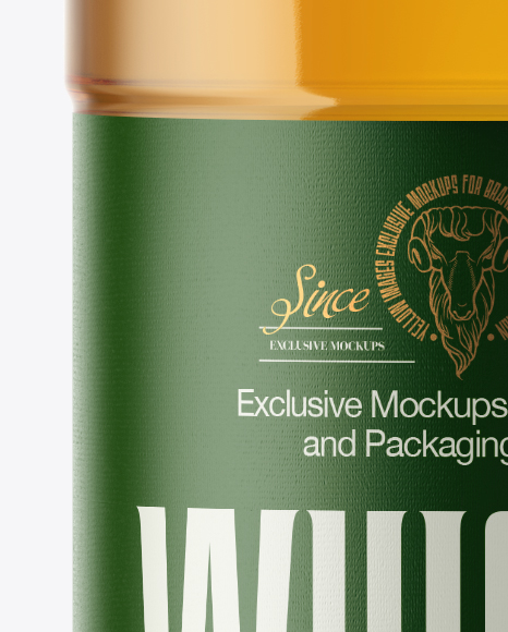 Clear Glass Bottle with Gold Whiskey Mockup