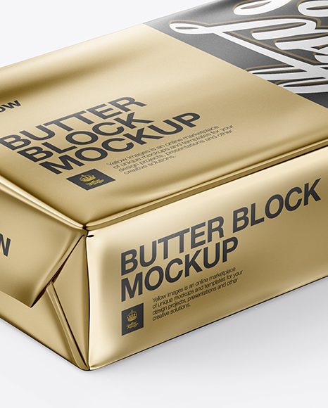 Metallic Butter Block Mockup - Half Side View (High-Angle Shot)