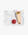 Paper Wrapper With Burrito and Sauce Mockup