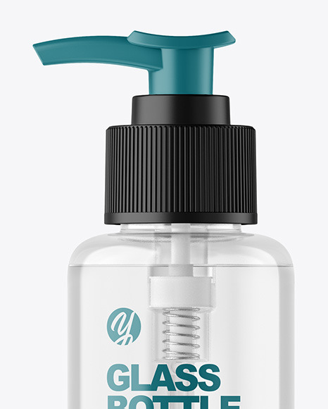 Clear Glass Cosmetic Bottle with Pump Mockup