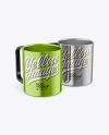 Two Glossy Metallic Mugs Mockup